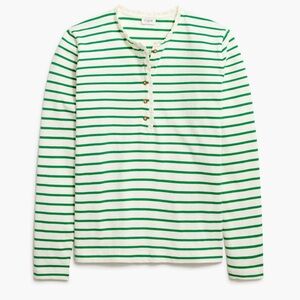 J. Crew Green & White Striped Henley Long-Sleeve Top